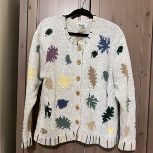 VINTAGE Cottage Cove cotton knit leaves sweater cardigan